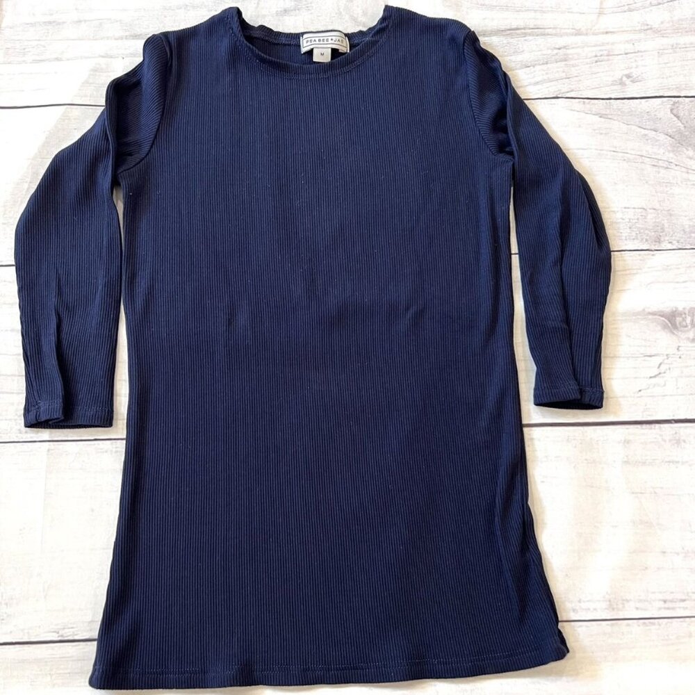 Pea Bee & Jae Navy Blue Ribbed Modal Tee - Picture 2 of 6
